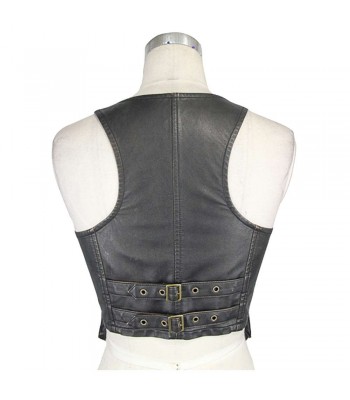 Women PU Leather Vest Black Short Jacket Coats Motorcycle Waistcoats Punk Rock Military